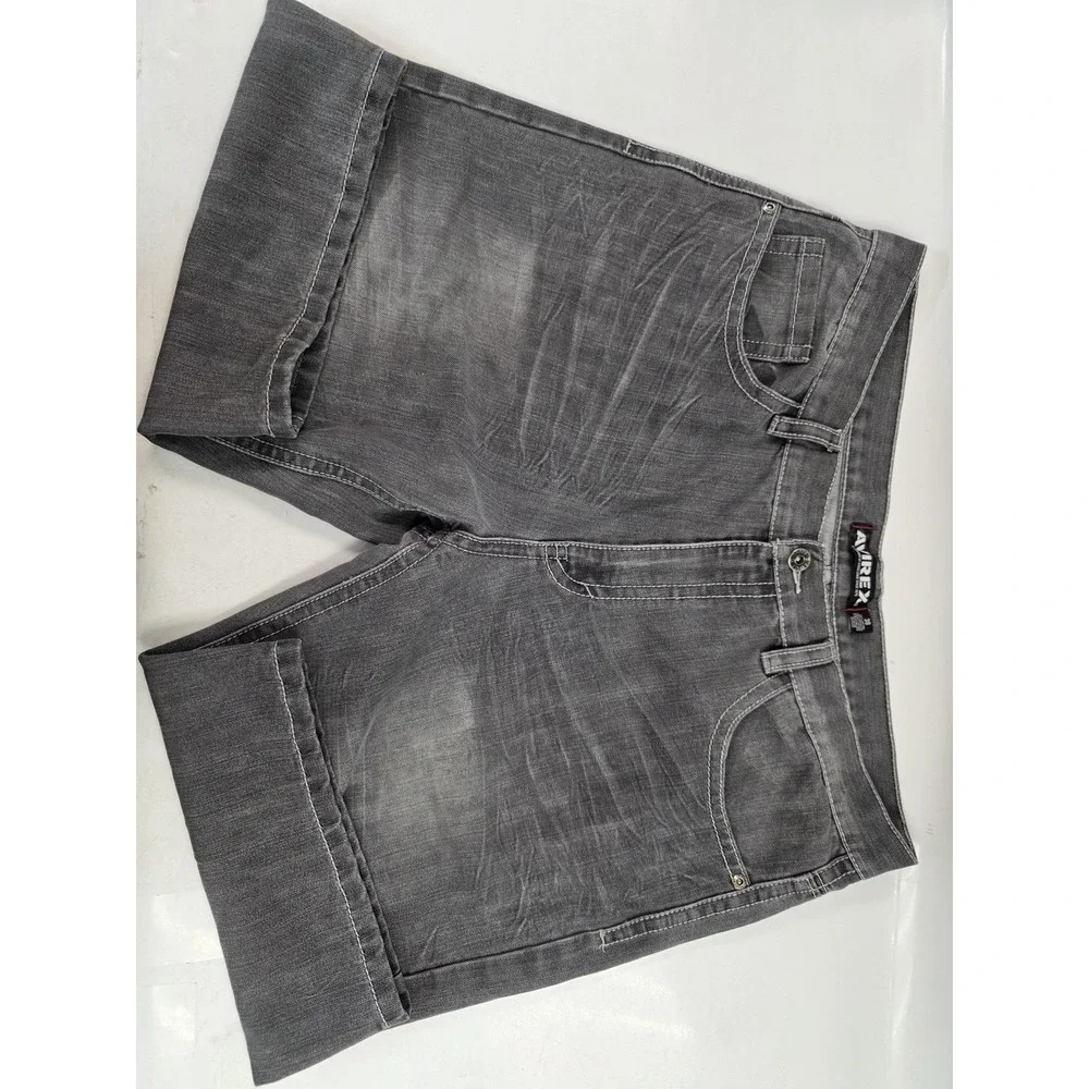 Avirex Shorts Mens 38 Gray Denim Jean Cuffed Stitch Pocket Casual Walking
